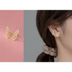 Boutique NEW Gold Plated S925 Half Butterfly Mismatch Diamond Simulate Stud Earrings 0.5” Photo 7