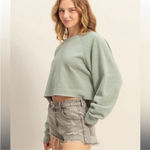 Double Zero  Dusty Indigo Blue Laid Back Crop Sweatshirt Photo 4