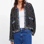 ZARA  Black Multicolor Knit Jacket Size Large Photo 0
