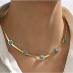 18K Gold Plated turquoise Herringbone necklace Snake Womens Jewelry Photo 3