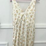 Abercrombie & Fitch Abercrombie Cinch Front Satin Midi Dress in Ivory Yellow Floral Size Large Petit Photo 4