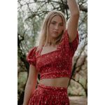 Band of the Free Joelle Crimson Floral Smocked Top Boho Puff Sleeve Smocked L Red Size L Photo 5