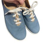 HOTTER Mabel M Width Preppy Blue Canvas Sneaker 9.5 Tan Leather Trim Photo 3