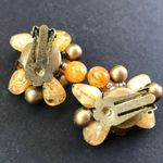 Vintage 70s 80s Mixed Bead Amber Yellow Gold West Germany Clip On Earrings 1.25” Orange Photo 5