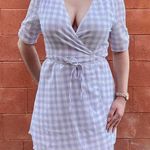 Charlie Holiday  Lavender Purple White Gingham Wrap Mini Dress Photo 0