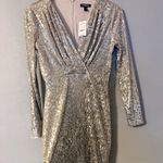 EXPRESS  Silver Sequin Long Sleeve Dress Photo 2