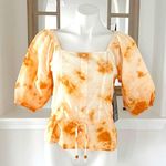 Broadway38 Peplum Top Cotton Perforated Tie Dye Square Neck Size S NWT Photo 2