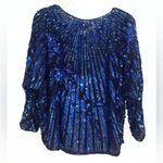 Vintage Blue Sequin Top IRIS Brand Cocktail Evening Size XL Photo 2