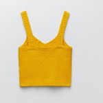 ZARA NWOT  MARINO WOOL BLEND KNIT V NECK TOP YELLOW LARGE BLOGGERS FAV Photo 4