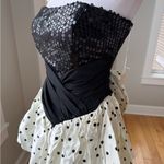 ZUM ZUM Vtg 80s Taffeta Ivory Black Polka Dot Bow Back Strapless Prom Dress 9 Jr Size undefined Photo 1