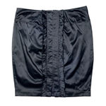 Bebe Y2K 2b Black Satin Ruffle Bustle Back Slit Straight Mini Pencil Skirt Small Business Casual Sexy Cocktail Photo 5