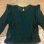 Free People Green Ruffled Flutter Sleeve Blouse with Bib Collar Photo 5