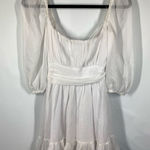 Lucy in the Sky  Women's Shimmer Puff Sleeve Tie Back Mini Dress White Medium Photo 0