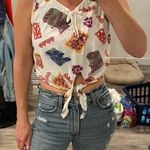 Gitano vintage 80s 90s crop top tie front tank funky geometric graphic medium Multiple Photo 2