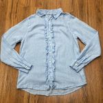 CP Shades  Shirt Womens XS Linen Button Down Ruffle Top Sky Blue Lightweight USA Photo 0