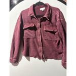 Evereve Burgundy Distressed Button Front Shacket Oversized Cotton Size M Photo 1