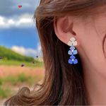 Blue/white Gradient Alloy Flower Design with imitation rhinestone Decor Earrings Blue Photo 4