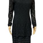 August Silk Vintage  Black Lace Lagenlook Long Sleeve Zip Back Midi Dress Size 6 Photo 0