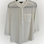 NYDJ Cream 3/4 Sleeve Blouse with Mandarin Collar and Pleating Detail Size S Photo 0