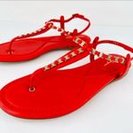 Salvatore Ferragamo Tahiti Embellished Coral Leather Thong Logo Flat Sandals 7.5 Photo 9