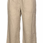 Eileen Fisher  Organic Linen Wide Leg Pants Tan Knit Waist Large Photo 0