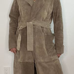 Mango MNG  Genuine Leather Suede Trench Coat Belted Taupe Double Breasted Photo 0