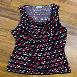 Calvin Klein Womens Tank Top XL Sleeveless Cowl Neck Red White Black Geometric Photo 0