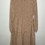Pink Lily  tan pink floral smocked midi dress long sleeve women’s size XL cottage Photo 7
