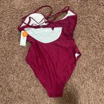 Charmo Womens One Piece Swimsuit Cross Open Back UPF 50 Swimwear XL Maroon NWT Red Photo 3