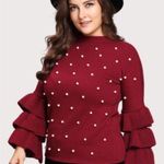 SheIn brick red faux pearls embellished sweater & tiered sleeves, plus size 3X Photo 1