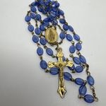 Vintage Rosary Blue Oval Beads Catholic Prayer Necklace Gold Tone Religious Photo 7