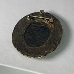 Vintage Victorian Gothic Black Resin carved Cameo Brooch brass repousse Mourning Gold Photo 6