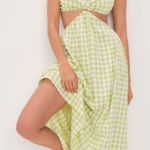 For Love & Lemons  Maureen Midi Dress Lime Green Gingham Cutout Small Neon NWT Photo 0