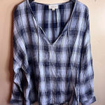 Cloth & Stone Anthro Womens Frayed Bleached Blue and White Plaid Size Large Photo 0