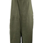 AQUA 100% Linen Women's Green Sleeveless Wide Leg Overall Romper Jumpsuit Size S Photo 0