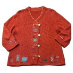 Icelandic Design Cardigan Sweater Womens Large Orange Button Front 3/4 Sleeves Photo 0