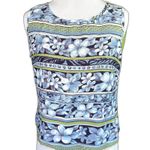 Tropical Floral Tank Top 90s Button up Blouse Hawaiian Flower Boho Vintage Blue Size 8P Photo 4
