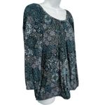 Michael Kors Blue Paisley Floral Scoop Neck Bracelet Sleeve Blouse Top size L Size L Photo 3
