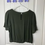 Loft NWOT  women’s dark green flare‎ 1/2 sleeve elastic hem relaxed button blouse Photo 5