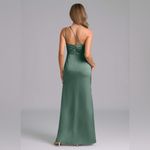 Azazie Eren Eucalyptus Sheath One Shoulder Stretch Satin Bridesmaid Dress Photo 3