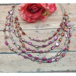 Beachy Silver Tone Pink Dyed Abalone Shell Multi Strand Wire Collar Bib Necklace Photo 0