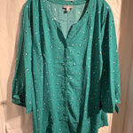 Catherines Womens Artsy Rain Umbrella Popover Top Size 3X Green Slit Sleeve Photo 0