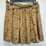 Owl Print Pleated Brown Mini Skirt w Pockets Removable Silver Chain Belt by Lily Size L Photo 0