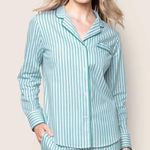 Petite Plume Twill Stripe Long Sleeve Pajama Shirt in Emerald Ticking Size Large Green Photo 1