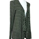 Pink Rose Knit Cardigan Sweater Olive White Stripe Flyaway Women's Size Medium Photo 1
