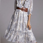 Moon River Anthropologie  Blue Floral Ruffle Midi Dress size Small Photo 0