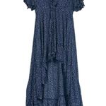 EXPRESS High Low Maxi Dress Womens M Navy Blue Polka Dot Tie Front Cottagecore Photo 0