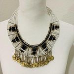 Egyptian Inspired Necklace Coins Seed Beads White Black Gold Photo 0