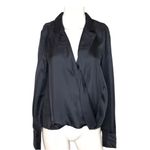 Rag and Bone NWT Womens Dean Shirt Size Large Silk Blouse Black Hi Low Hem $350 ! Photo 8