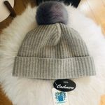 Portolano Cashmere & Faux Fur Pompom Beanie Hat, Gray, One Size, Luxurious, NWT Photo 2